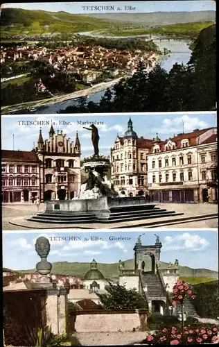 Ak Děčín Tetschen an der Elbe Region Aussig, Gesamtansicht, Marktplatz, Gloriette