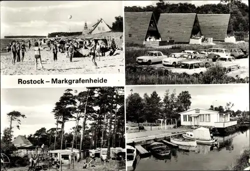 Ak Markgrafenheide Rostock in Mecklenburg, Strand, Volleyball, Zeltplatz, Bootsanlegestelle des DAV