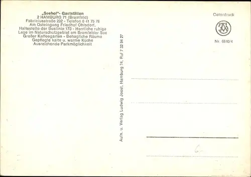 Ak Hamburg Wandsbek Bramfeld, Gasthof Seehof, Fabriciusstraße 11a