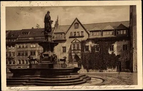 Ak Freiberg in Sachsen, Brunnendenkmal Otto d. Reichen und Rathaus