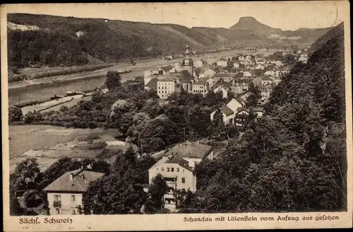 Ak Bad Schandau Sächsische Schweiz, Ort mit Lilienstein, Blick vom Aufzug