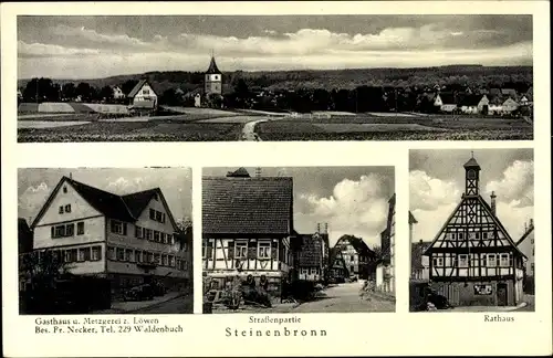 Ak Steinenbronn in Württemberg, Gasthaus und Metzgerei zum Löwen, Rathaus, Straßenpartie