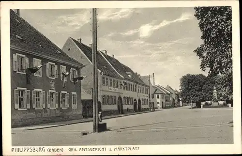 Ak Philippsburg in Baden, Grh. Amtsgericht und Marktplatz