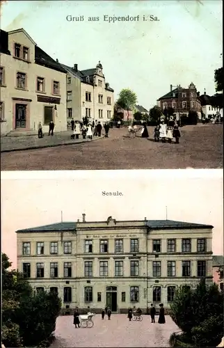 Ak Eppendorf Sachsen, Blick zur Schule, Straßenpartie