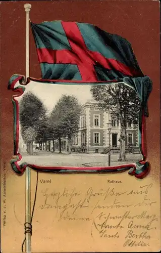 Passepartout Ak Varel in Oldenburg Jadebusen, Rathaus, Fahne