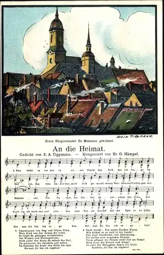 Lied Ak Tippmann, Albin, Roßwein im Mittelsächsischen Bergland, An die Heimat, Ortspartie m. Kirche