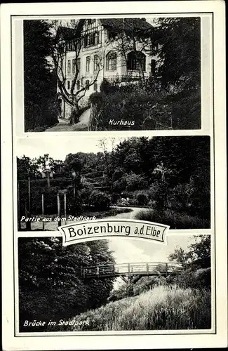 Ak Boizenburg an der Elbe, Brücke im Stadtpark, Kurhaus