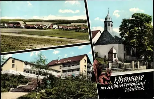 Ak Rhenegge Diemelsee Hessen, Kirche, Panorama, Eichhörnchen