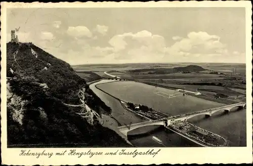 Ak Syburg Dortmund Nordrhein Westfalen, Hohensyburg mit Hengsteysee u. Inselgasthof