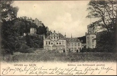 Ak Sayn Bendorf am Rhein, Schloss vom Schlosspark gesehen