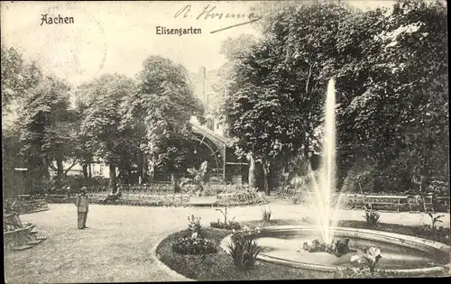 Ak Aachen in Nordrhein Westfalen, Elisengarten, Springbrunnen