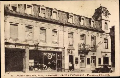 Ak Colmar Kolmar Elsass Haut Rhin, Hotel-Restaurant a l'Automobile, Außenansicht