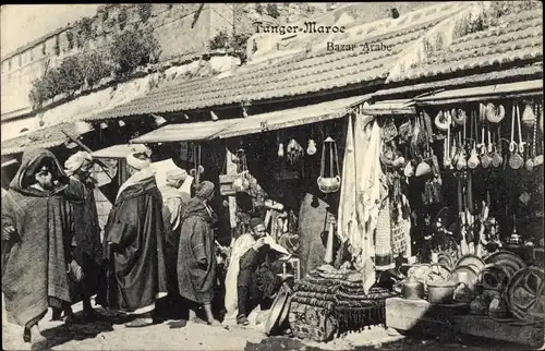 Ak Tanger Marokko, Bazar Arabe, Marktstände, Händler, Araber, Maghreb