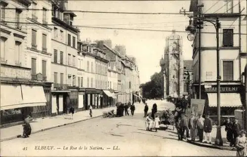 Ak Elbeuf Seine Maritime, La Rue de la Nation