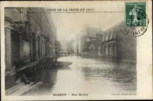 Ak Elbeuf Seine Maritime, Crue de la Seine en 1910, Rue Henry