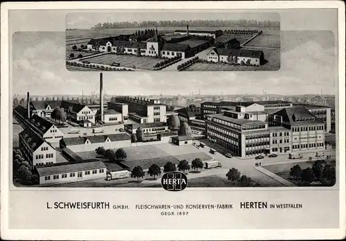 Ak Herten im Ruhrgebiet, Fleischwaren- und Konservenfabrik, L. Schweisfurth GmbH, Herta