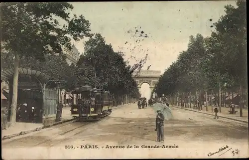 Ak Paris XVII., Avenue de la Grande Armée, Straßenbahn
