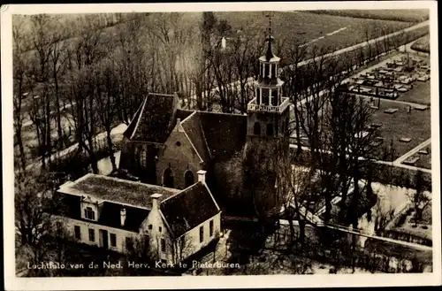 Ak Pieterburen Groningen Niederlande, Ned. Herv Kerk, Fliegeraufnahme