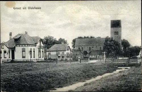 Ak Oldehove Groningen, Teilansicht mit Kirche