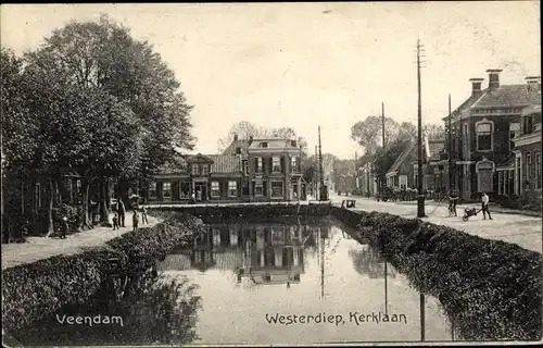 Ak Veendam Groningen, Westerdiep, Kerklaan