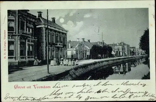 Mondschein Ak Veendam Groningen Niederlande, Oosterdiep