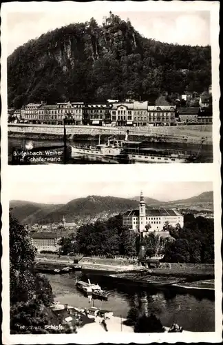 Ak Podmokly Bodenbach Děčín Tetschen an der Elbe Reg. Aussig, Weiher, Schäferwand, Schloss, Dampfer