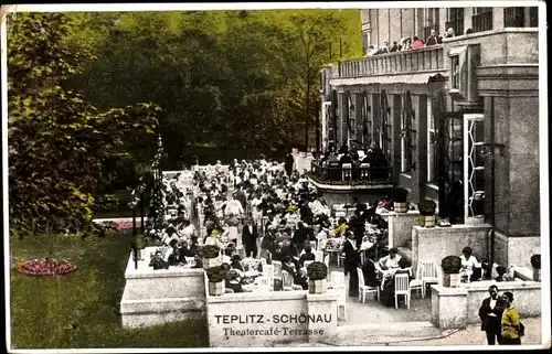 Ak Teplice Šanov Teplitz Schönau Region Aussig, Theatercafe-Terrasse