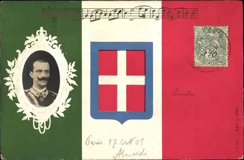 Präge Wappen Lied Ak König Viktor Emanuel III von Italien, Portrait