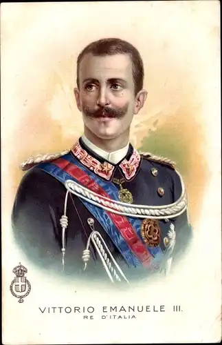 Litho Vittorio Emanuele III., König von Italien, Uniform, Portrait