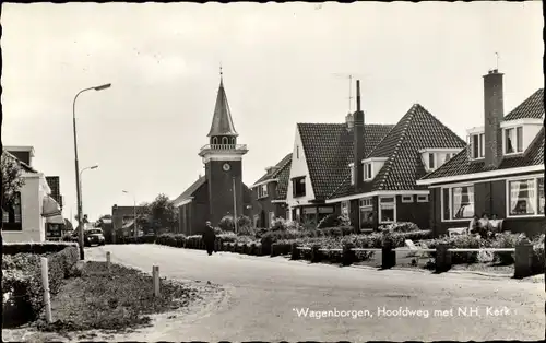 Ak Wagenborgen Groningen Niederlande, Hoofdweg met N H Kerk
