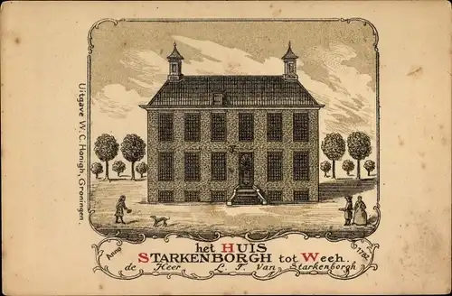 Litho Groningen Niederlande, het Huis Starkenborgh tot Weeh