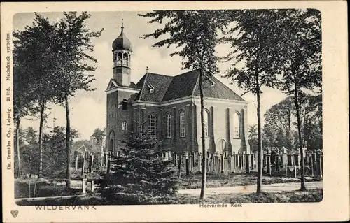 Ak Wildervank Groningen Niederlande, Herv. Kerk, Straßenpartie