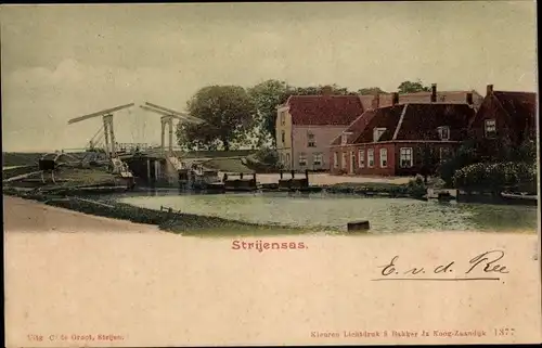 Ak Strijensas Südholland, Teilansicht mit Klappbrücke