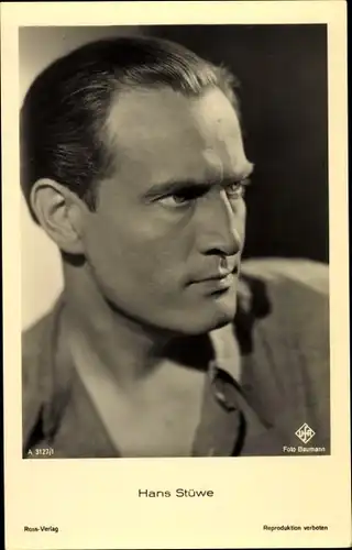 Ak Schauspieler Hans Stüwe, Portrait, Ufa Film, Ross Verlag A 3127 1