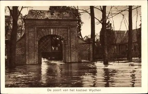 Ak Wijchen Gelderland, De poort van het kasteel Wychen, Hochwasser 1925-26