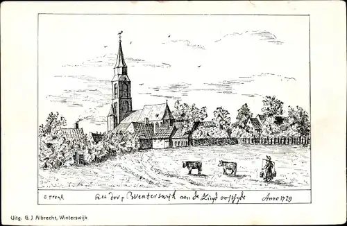 Künstler Ak Winterswijk Gelderland Niederlande, Teilansicht mit Kirche, Anno 1729