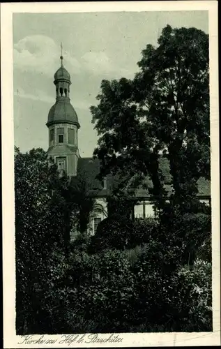 Ak Hof Naundorf in Sachsen, Blick zur Kirche, Bäume