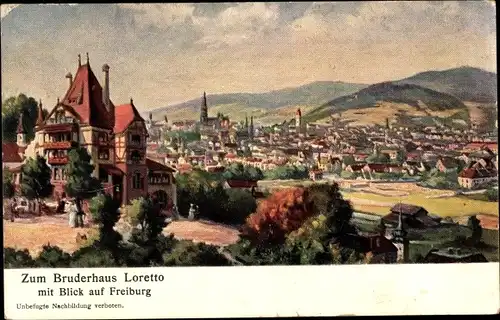 Ak Freiburg im Breisgau, zum Bruderhaus Loretto mit Blick auf Freiburg, Panorama