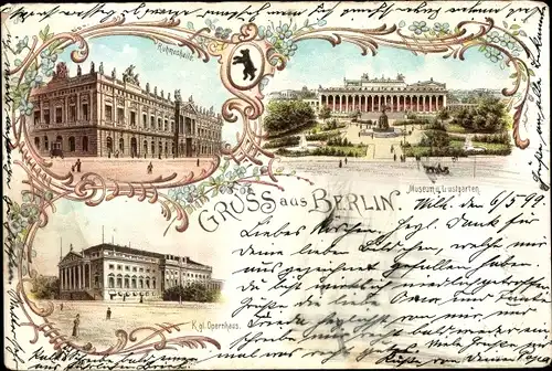 Litho Berlin Mitte, Ruhmeshalle, Museum, Lustgarten, Kgl. Opernhaus