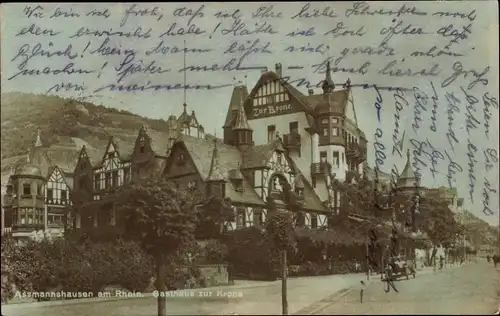 Ak Assmannshausen Rüdesheim am Rhein, Dichter- u. Künstlerheim Zur Krone