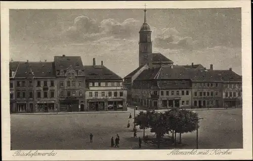 Ak Bischofswerda in Sachsen, Altmarkt mit Kirche