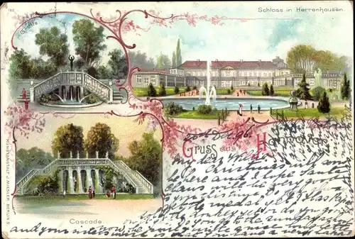 Litho Hannover in Niedersachsen, Cascade, Schloss in Herrenhausen, Springbrunnen