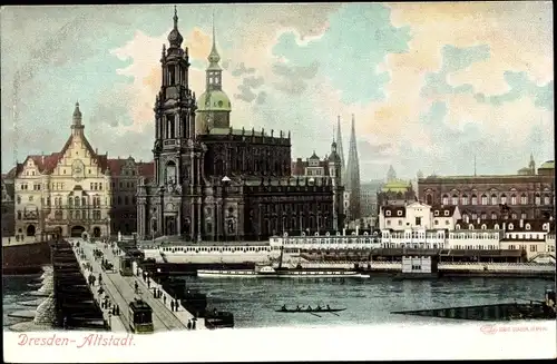 Ak Dresden Altstadt, Panorama, Brücke, Straßenbahn