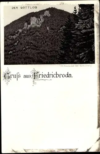 Litho Friedrichroda im Thüringer Wald, der Gottlob, Gebirge