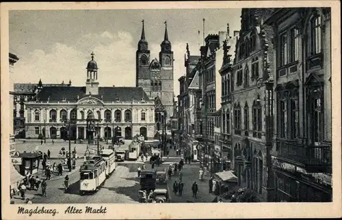 Ak Magdeburg in Sachsen Anhalt, Alter Markt, Straßenbahn