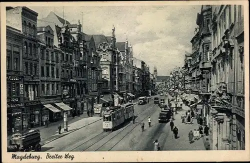 Ak Magdeburg in Sachsen Anhalt, Breiter Weg, Straßenbahn Linie 2