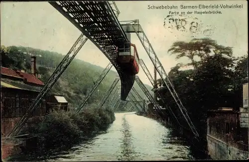 Ak Elberfeld Wuppertal in Nordrhein Westfalen, Schwebebahn, Partie an der Haspelerbrücke