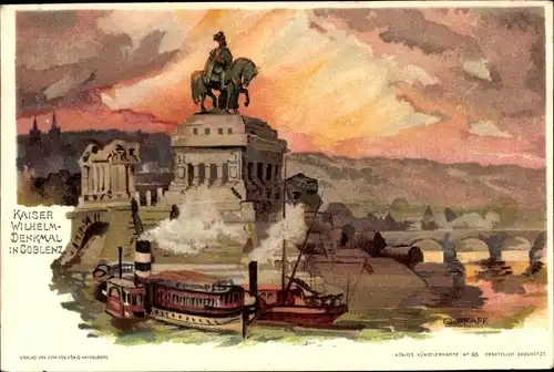 Künstler Litho Pfaff, C., Koblenz, Ansicht vom Kaiser Wilhelm Denkmal, Deutsches Eck