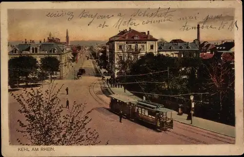 Ak Kehl am Rhein, Straßenpartie, Straßenbahn