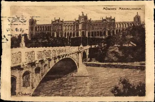 Künstler Ak A. Siebert, München, Maximilianeum, Brücke